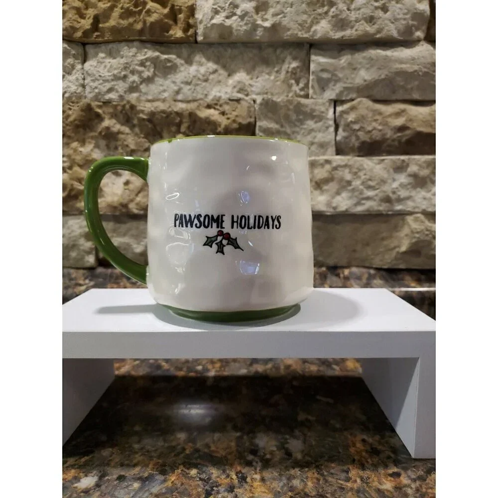 LANG MUG Christmas *Pawsome Holidays* Dog & Cat Hugging Dimply 3D Coffee Bar
